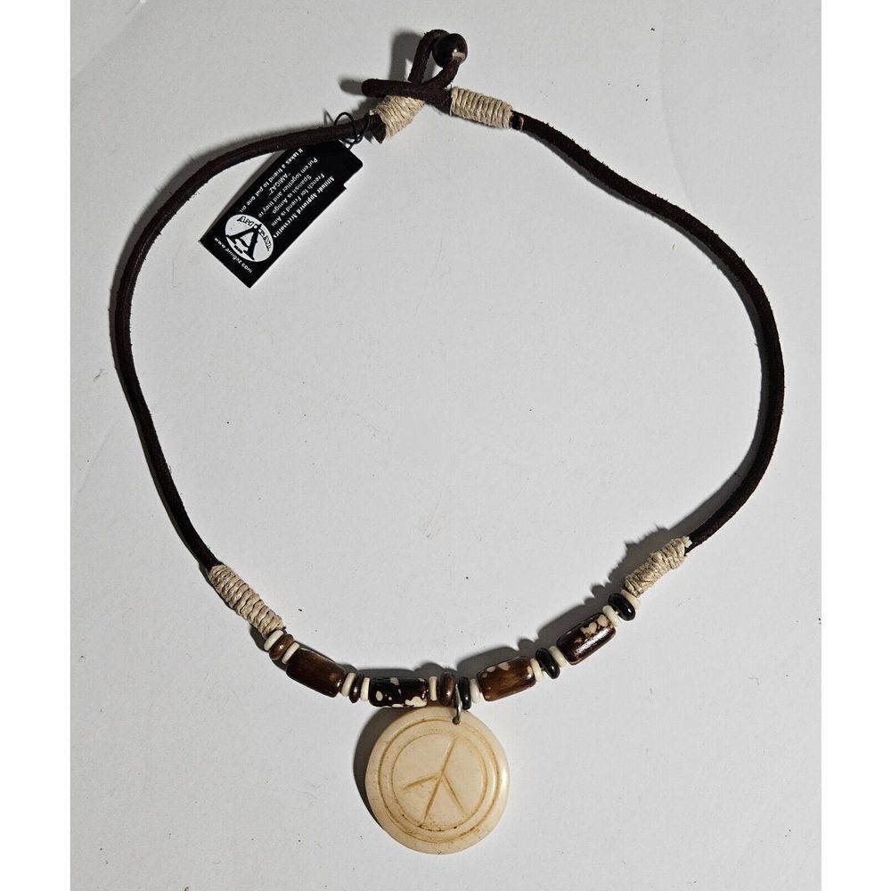 UnderGear SA873 Brown Leather Rope One Size Bone Peace Pendant India Import NEW